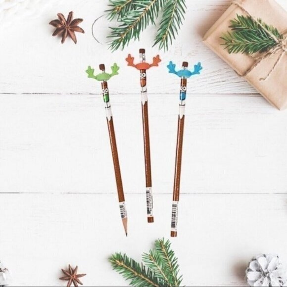 Christmas Reindeer Pencils w/ Antler Toppers 12 Pack - Picture 1 of 2